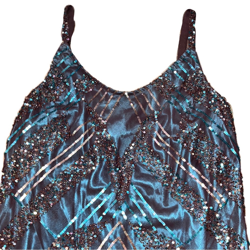 Scala Y2k 90s Sequins Layered Mesh 100% Silk Merm… - image 4